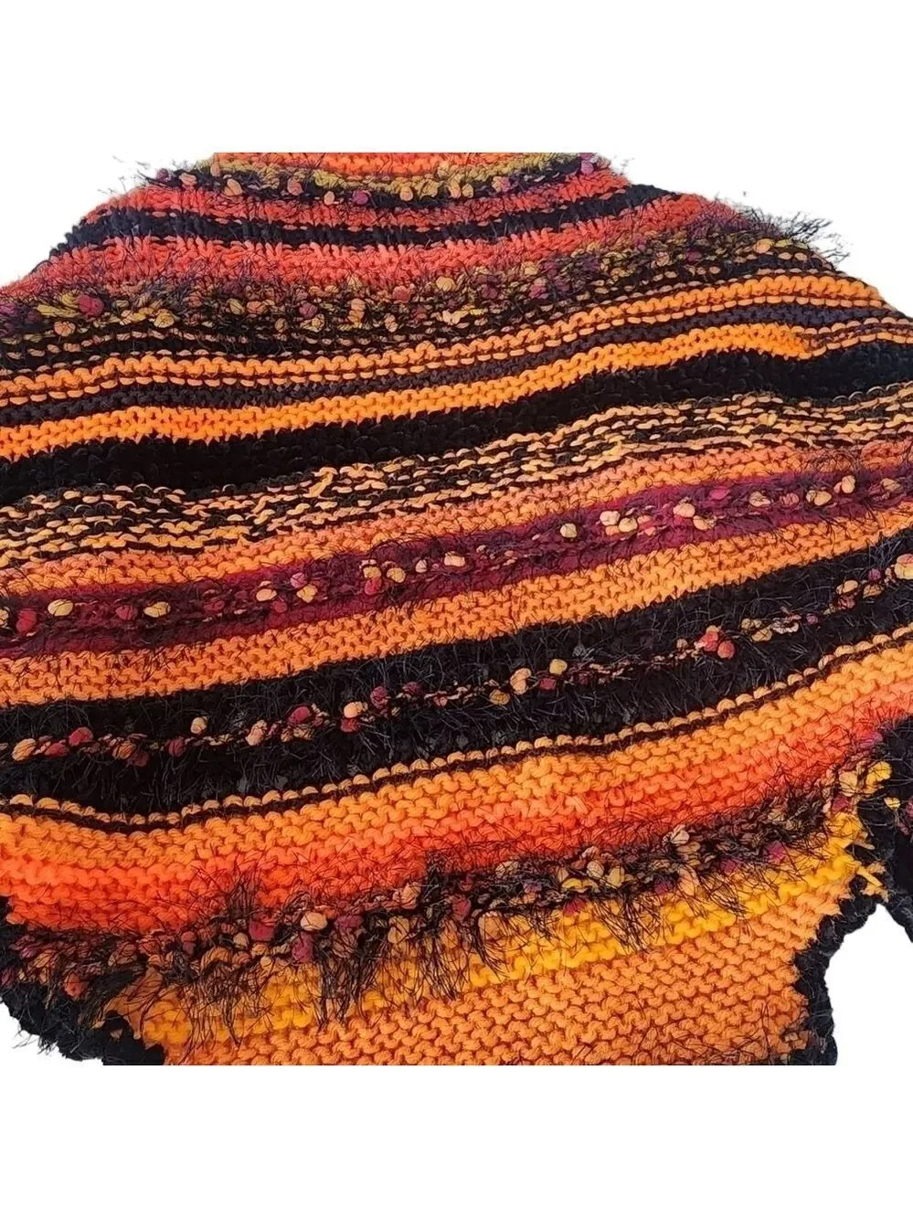 Crochet knit orange & black shawl cover wrap